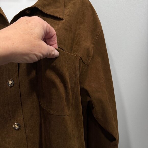 Talbots Brown Microsuede Overshirt Shacket Womens L Boho Chic Western Casual - Picture 4 of 14